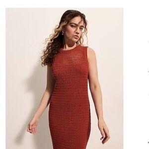 Express Linen Blend Crochet Sleeveless Midi Dress NWT